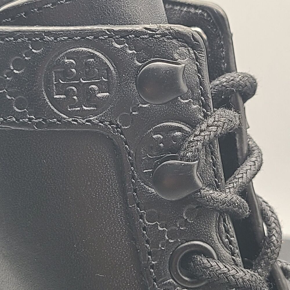 Tory Burch Women's BOOTS Combat  Black leather  T Monogram Lug Ankle  Sz 8.5 NEW - Picture 3 of 11